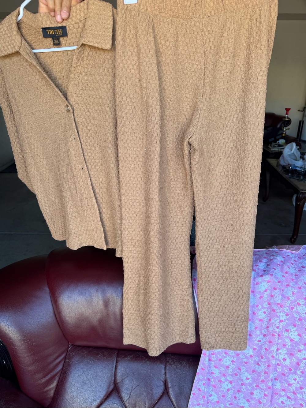 Truth Women's Camel/Tan Textured Knit Two-Piece Set